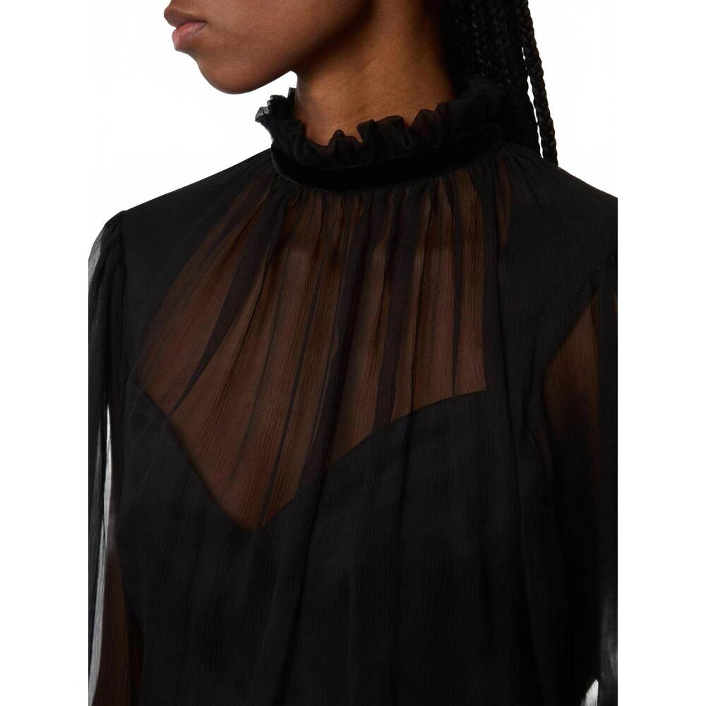 NEW NINA RICCI ruffled high neck crinkled silk muslin top in black - Picture 4 of 5